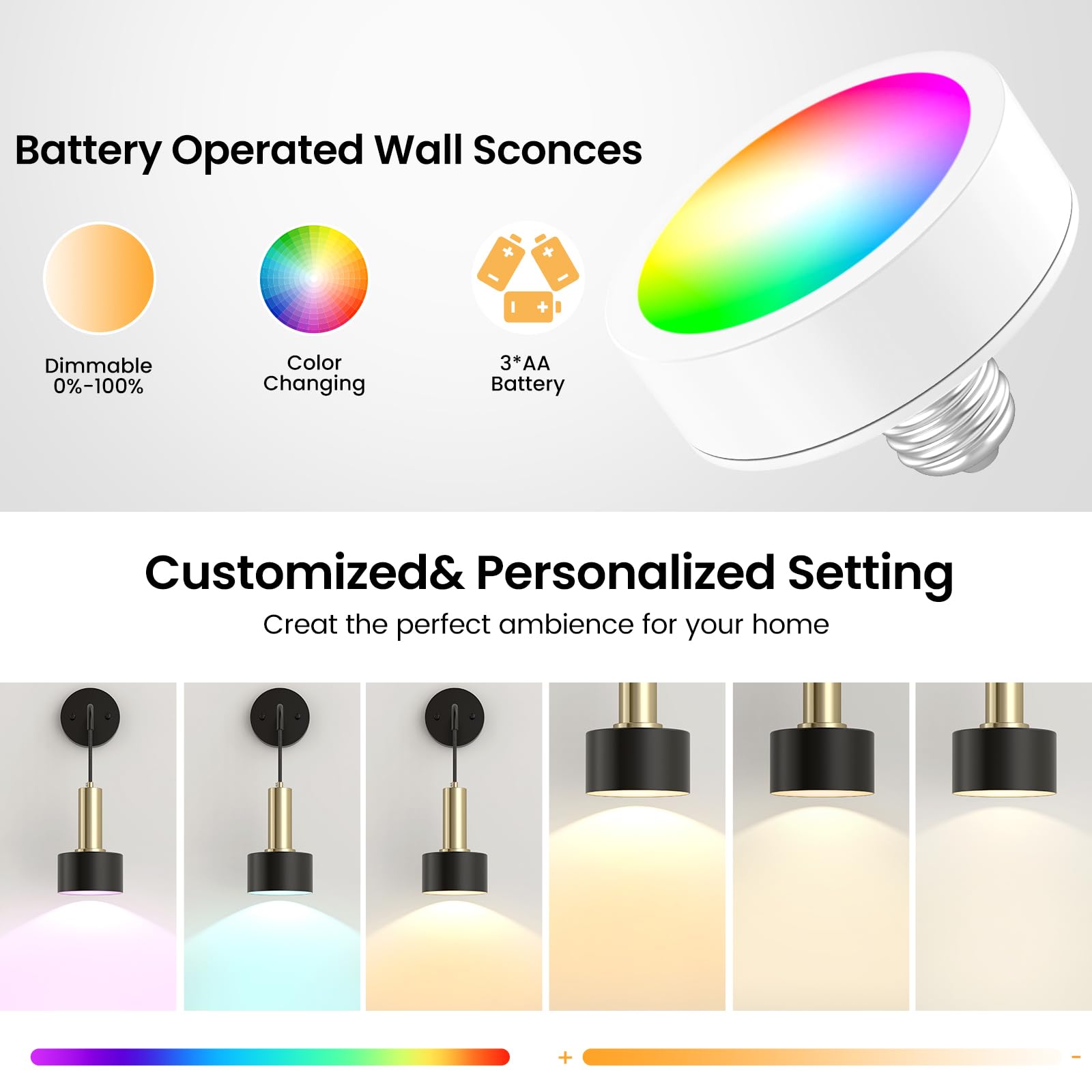 Battery Operated Dimmable RGB Wall Sconce Set of 2 with Remote - Indoor - Home & Garden > Lighting > Wall Lights - Rivercity House & Home Co. (ABN 18 642 972 209) - Affordable Modern Furniture Australia