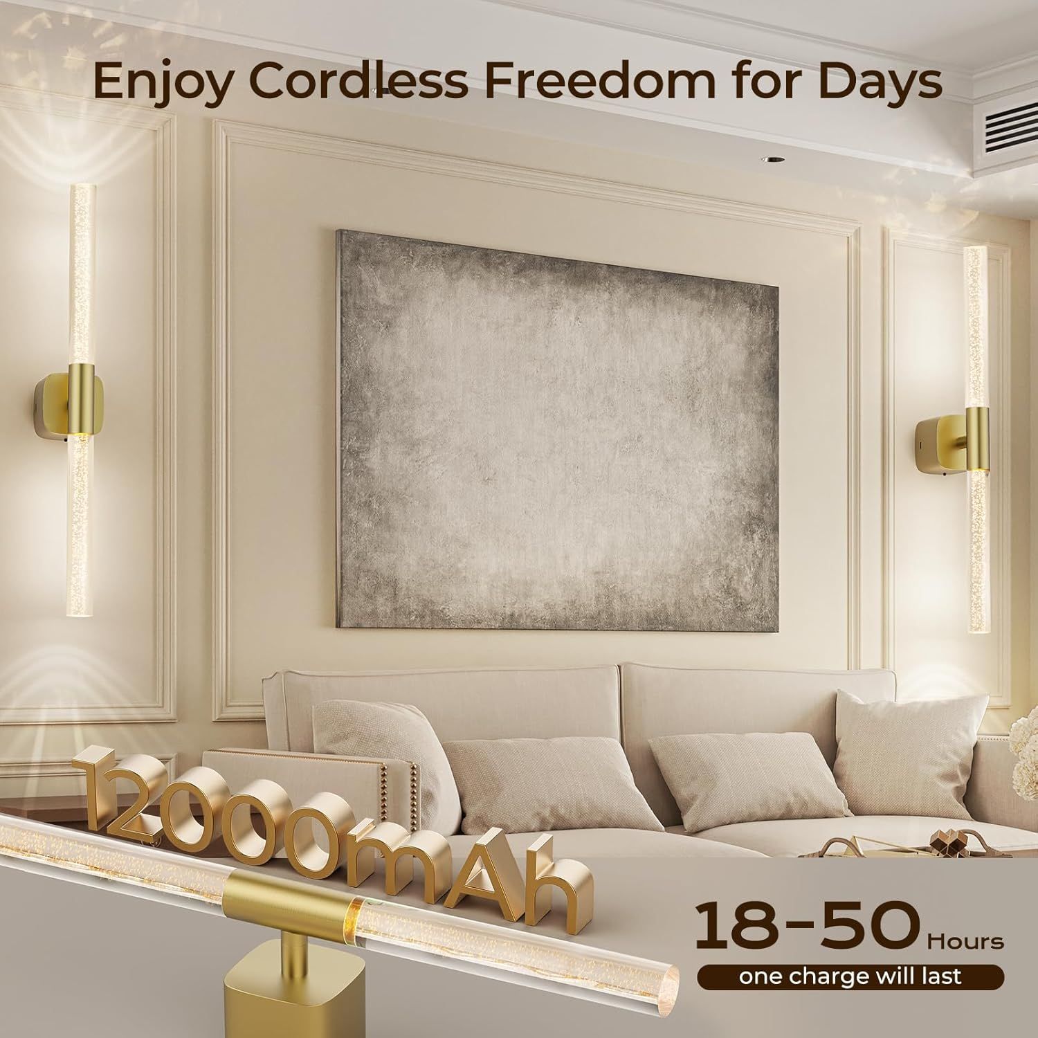 Battery Operated Rechargeable Wall Sconce Set of 2 24" Crystal Acrylic 350Β° Rotate Dimmable CCT Wireless Remote - Brushed Gold - Home & Garden > Lighting > Wall Lights - Rivercity House & Home Co. (ABN 18 642 972 209) - Affordable Modern Furniture Australia