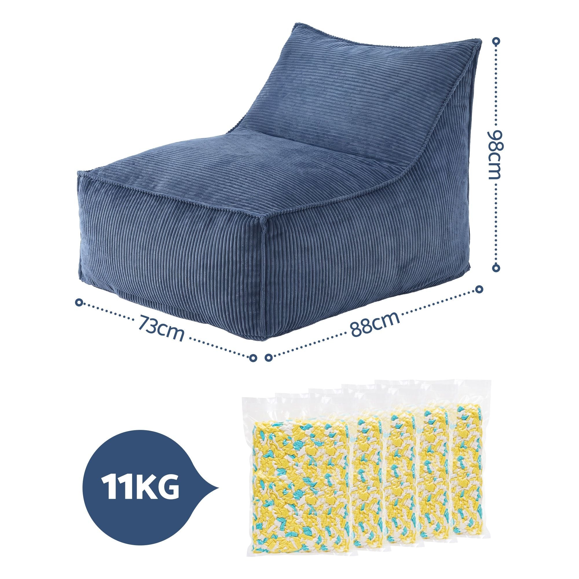 Bean Bag Chair Cover with Filler Soft Corduroy DIY Stuffed Animal Storage Bean Bag for Adults, Washable Lazy Sofa for Living Room Bedroom, Blue - Furniture > Sofas > Sofa Accessories - Rivercity House & Home Co. (ABN 18 642 972 209) - Affordable Modern Furniture Australia