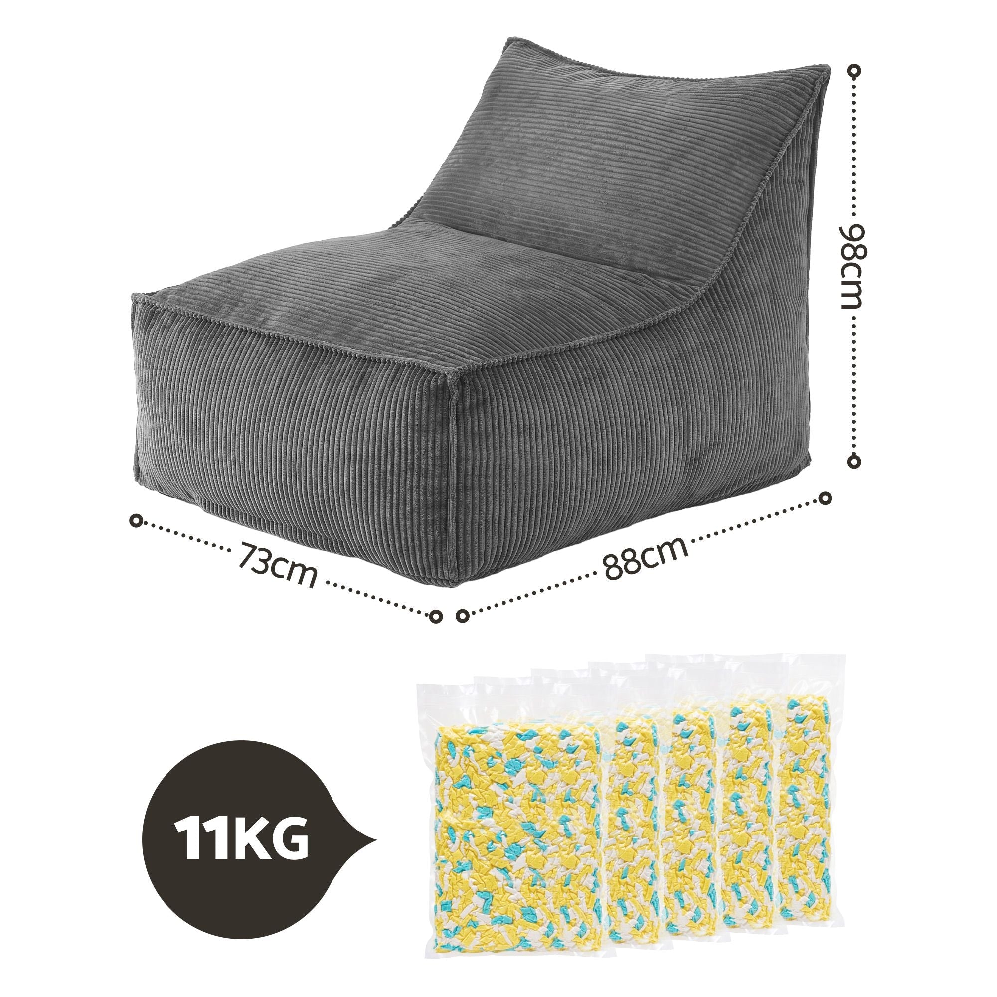 Bean Bag Chair Cover with Filler Soft Corduroy DIY Stuffed Animal Storage Bean Bag for Adults, Washable Lazy Sofa for Living Room Bedroom, Grey - Furniture > Sofas > Sofa Accessories - Rivercity House & Home Co. (ABN 18 642 972 209) - Affordable Modern Furniture Australia