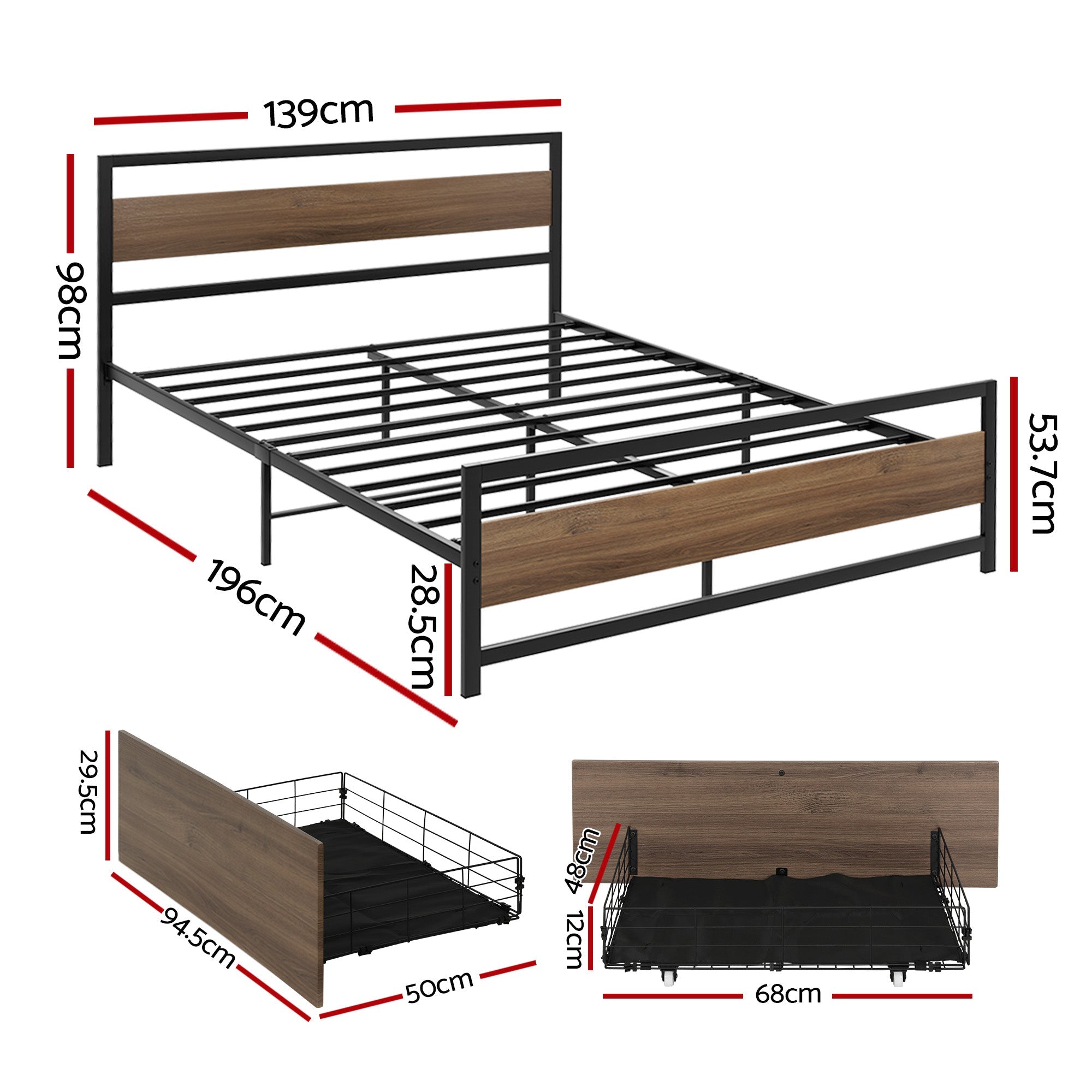 Bed Frame Double Size Metal Frame with 2 Drawers DREW - Furniture > Bedroom > Beds & Bed Frames - Rivercity House & Home Co. (ABN 18 642 972 209) - Affordable Modern Furniture Australia