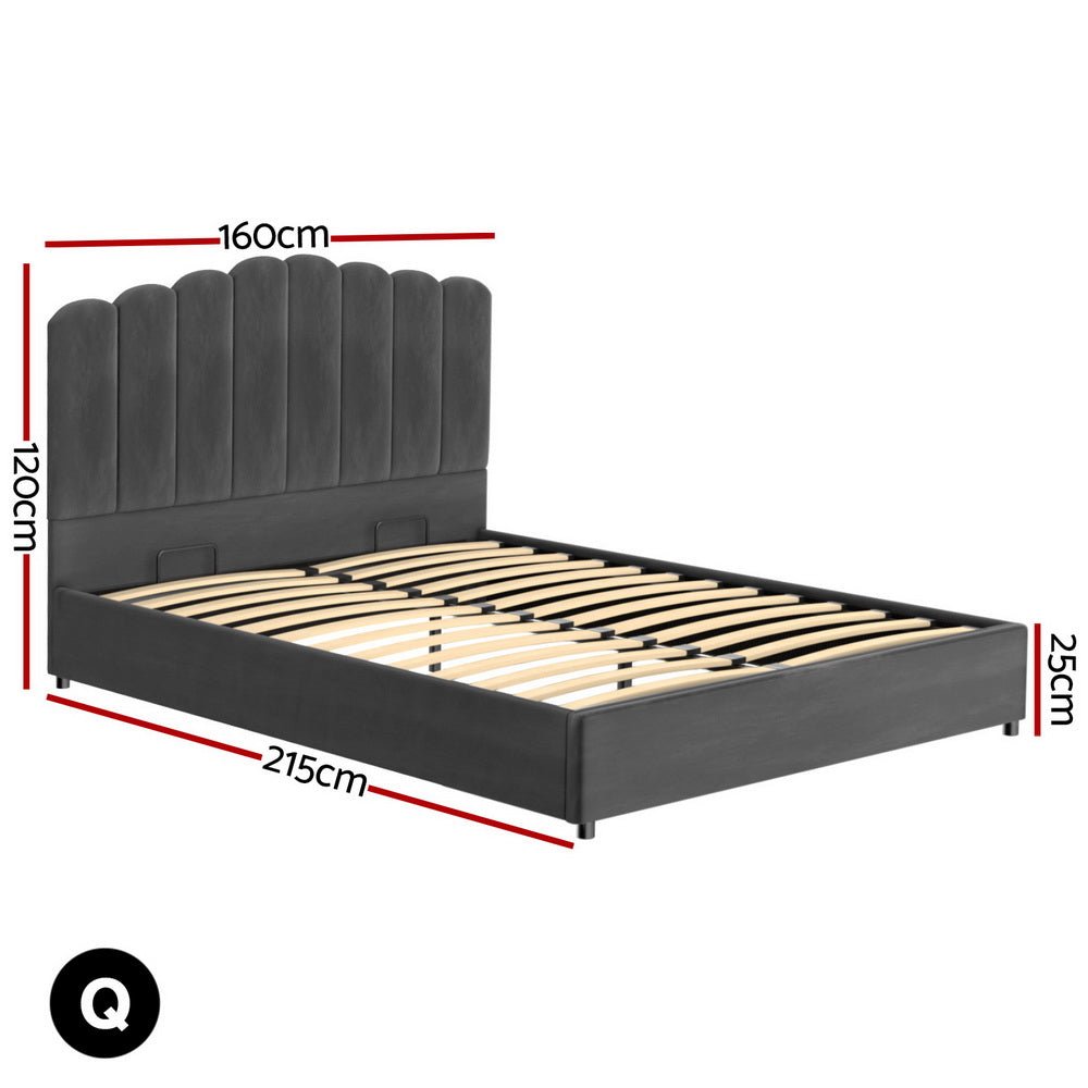 Bed Frame Double Size Velvet Grey FION - Furniture > Bedroom > Beds & Bed Frames - Rivercity House & Home Co. (ABN 18 642 972 209) - Affordable Modern Furniture Australia