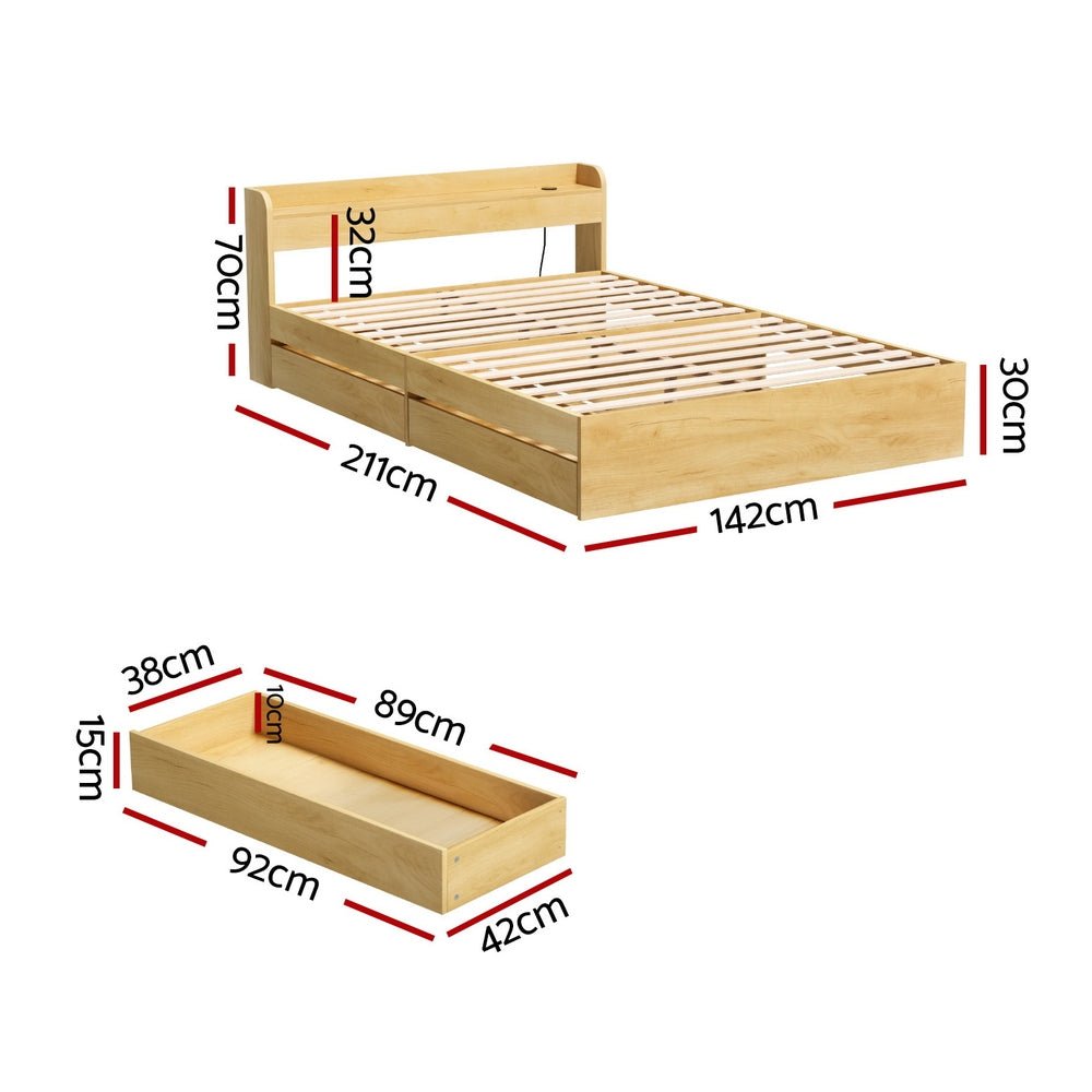 Bed Frame Double Size with Charging Ports and 2 Drawers AURA - Furniture > Dining > Kitchen & Dining Chairs - Rivercity House & Home Co. (ABN 18 642 972 209) - Affordable Modern Furniture Australia