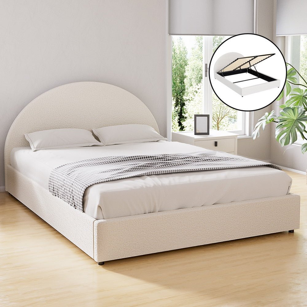 Bed Frame Gas Lift Strorage Beds Base Platform Boucle Fabric Queen ELLA - Furniture > Bedroom > Beds & Bed Frames - Rivercity House & Home Co. (ABN 18 642 972 209) - Affordable Modern Furniture Australia