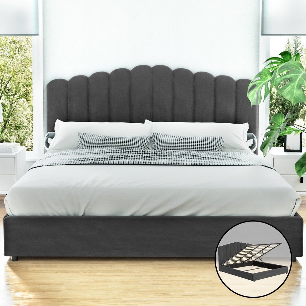 Bed Frame King Size Velvet Grey FION - Furniture > Bedroom > Beds & Bed Frames - Rivercity House & Home Co. (ABN 18 642 972 209) - Affordable Modern Furniture Australia