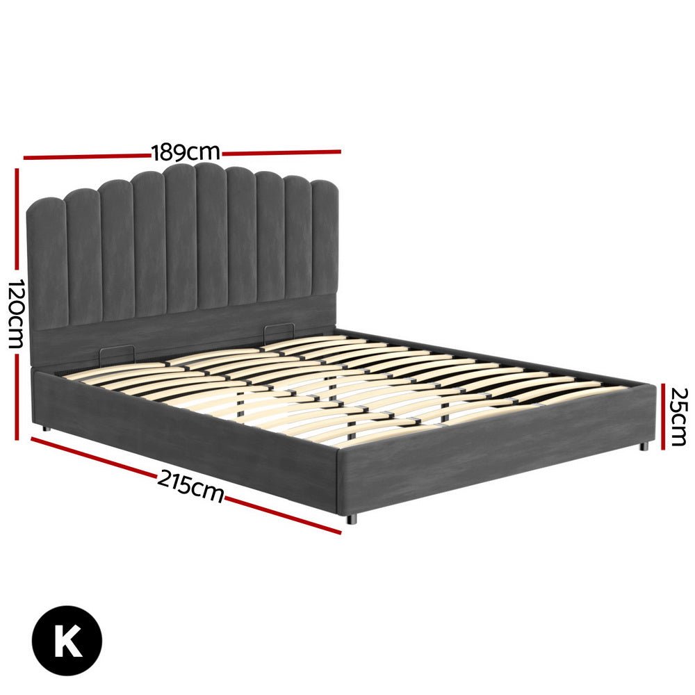 Bed Frame King Size Velvet Grey FION - Furniture > Bedroom > Beds & Bed Frames - Rivercity House & Home Co. (ABN 18 642 972 209) - Affordable Modern Furniture Australia