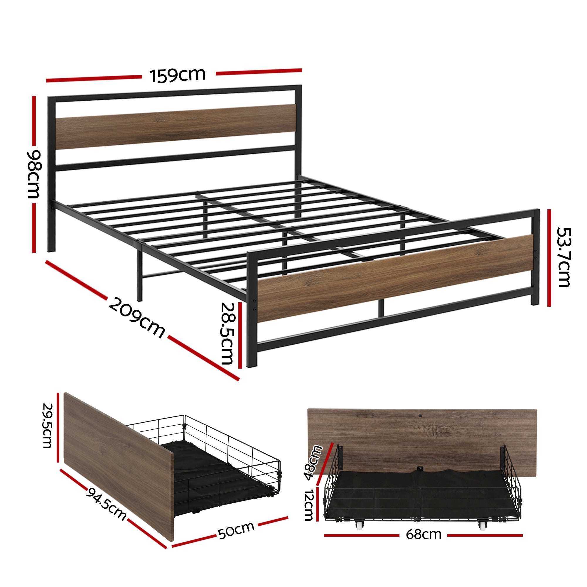 Bed Frame Queen Size Metal Frame with 2 Drawers DREW - Furniture > Bedroom > Beds & Bed Frames - Rivercity House & Home Co. (ABN 18 642 972 209) - Affordable Modern Furniture Australia