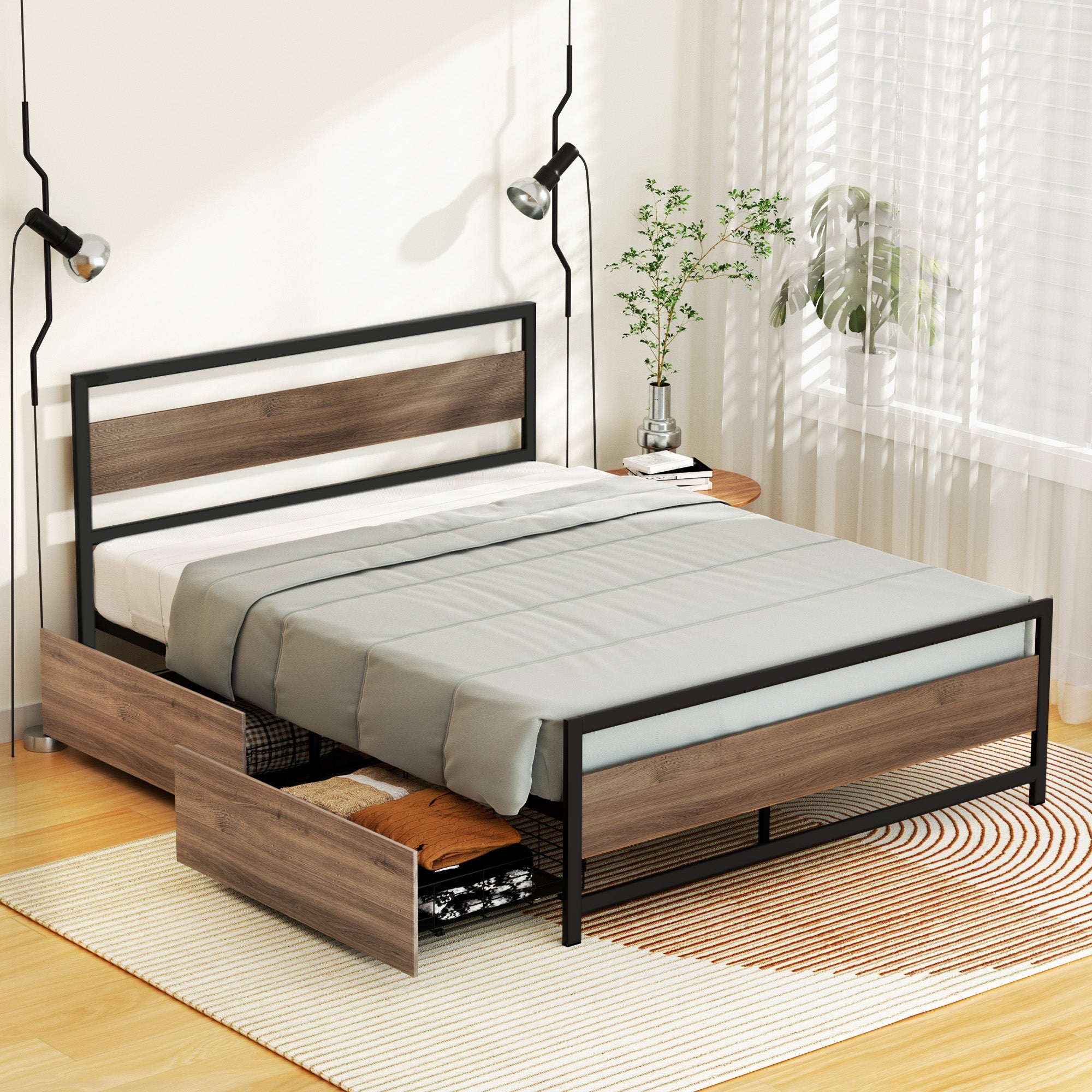 Bed Frame Queen Size Metal Frame with 2 Drawers DREW - Furniture > Bedroom > Beds & Bed Frames - Rivercity House & Home Co. (ABN 18 642 972 209) - Affordable Modern Furniture Australia