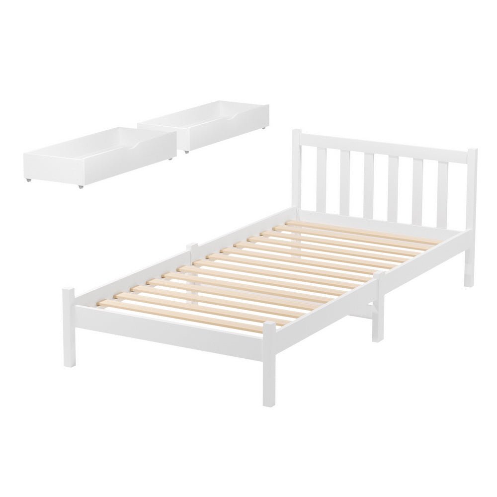 Bed Frame Single Size Wooden Platform with 2 Storage Drawers White SOFIE - Furniture > Bedroom > Beds & Bed Frames - Rivercity House & Home Co. (ABN 18 642 972 209) - Affordable Modern Furniture Australia