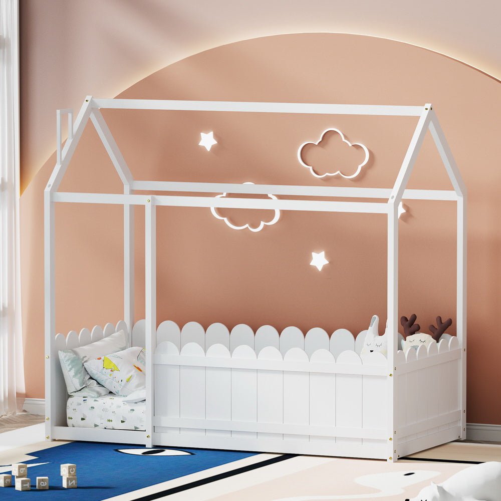 Bed Frame Wooden Kids House Single Frame White KORI - Baby & Kids > Kid's Furniture > Kid's Beds & Bed Frames - Rivercity House & Home Co. (ABN 18 642 972 209) - Affordable Modern Furniture Australia