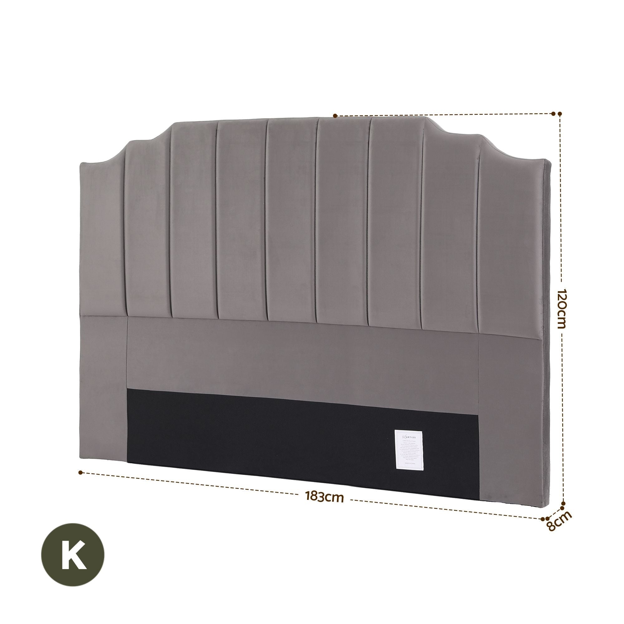 Bed Head Headboard King Velvet 183CM - Grey - Furniture > Bedroom > Headboards - Rivercity House & Home Co. (ABN 18 642 972 209) - Affordable Modern Furniture Australia