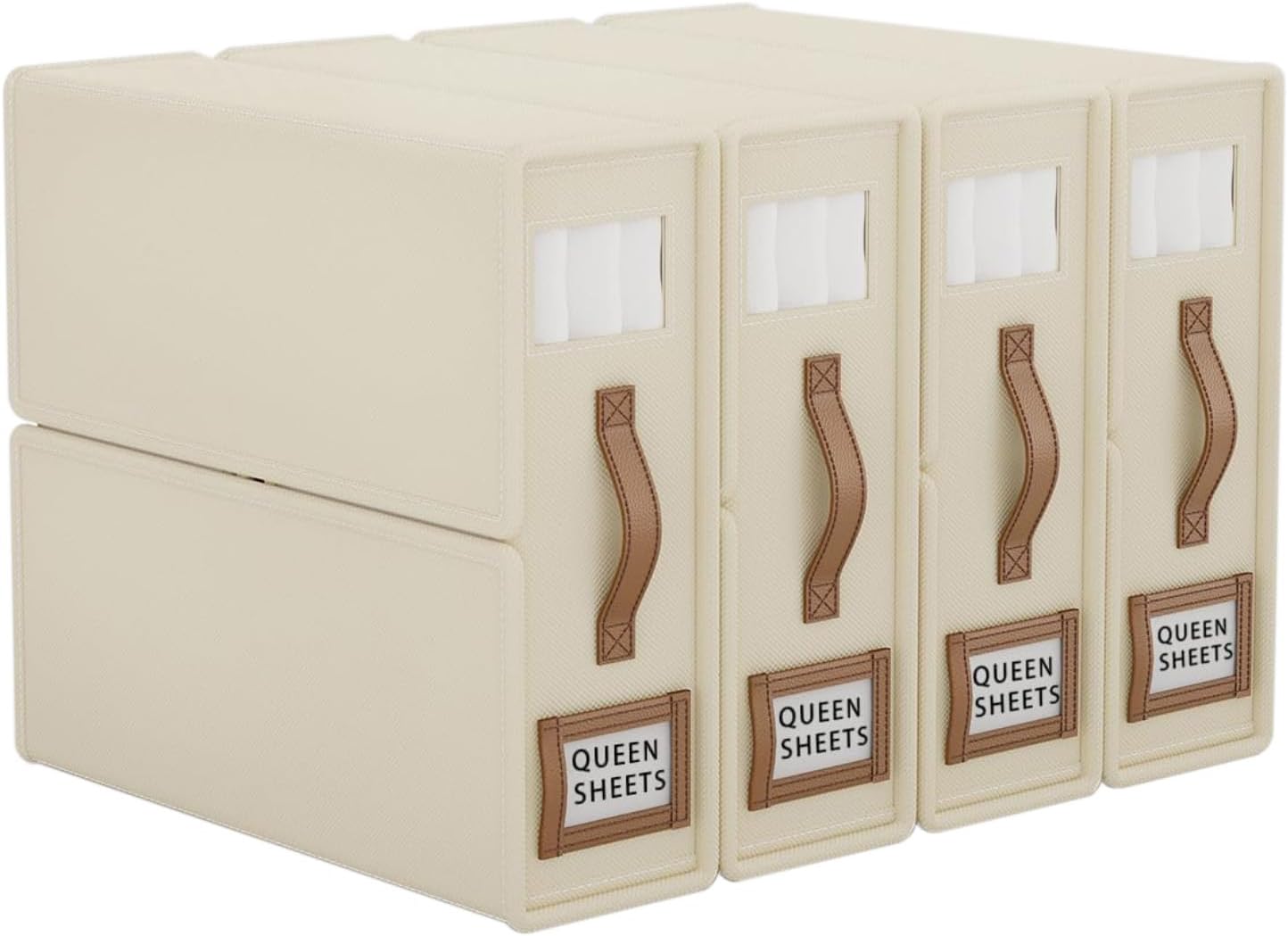 Bed Sheet Organiser Set of 4 with Handle & Window for Bedding Storage - Beige - Home & Garden > Bedding > Pillowcases - Rivercity House & Home Co. (ABN 18 642 972 209) - Affordable Modern Furniture Australia