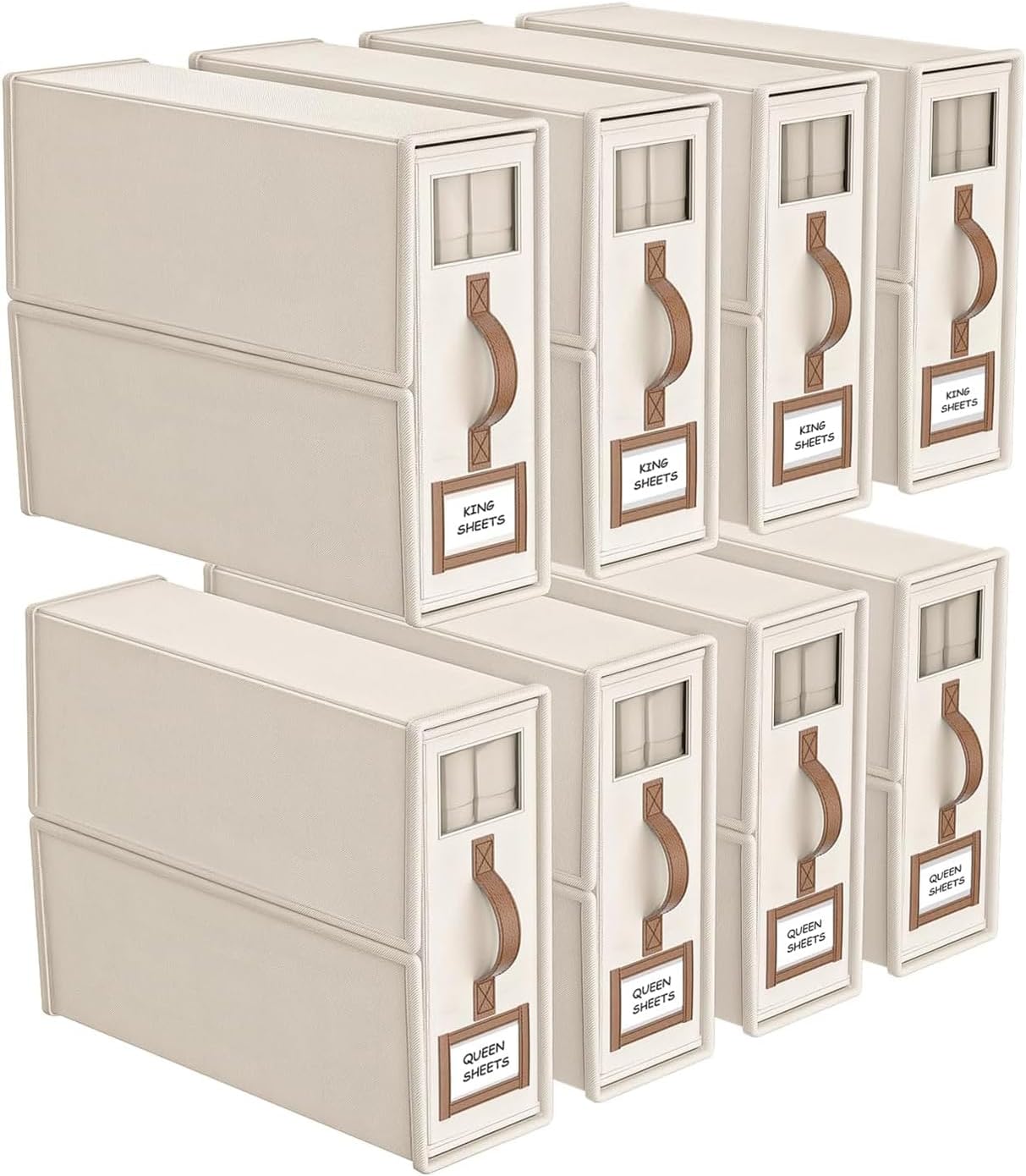 Bed Sheet Organiser Set of 8 with Handle & Clear Window for Bedding Storage - Beige - Home & Garden > Bedding > Pillowcases - Rivercity House & Home Co. (ABN 18 642 972 209) - Affordable Modern Furniture Australia