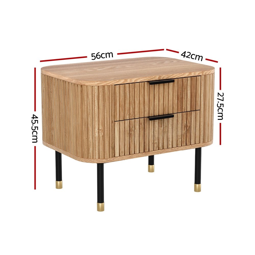 Bedside Table 2 Drawers Paulownia Wood Pine - Furniture > Bedroom > Bedside Tables - Rivercity House & Home Co. (ABN 18 642 972 209) - Affordable Modern Furniture Australia