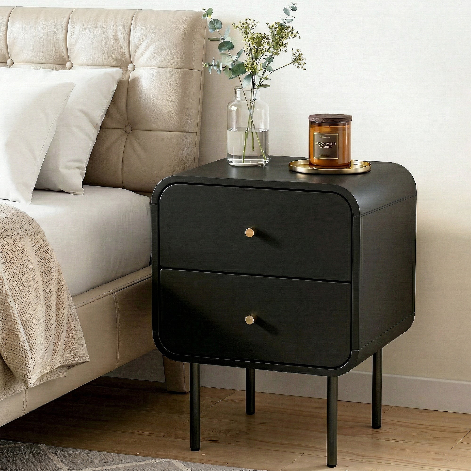 Bedside Table 2 Drawers Side End Table Nightstand Black - Furniture > Bedroom > Bedside Tables - Rivercity House & Home Co. (ABN 18 642 972 209) - Affordable Modern Furniture Australia