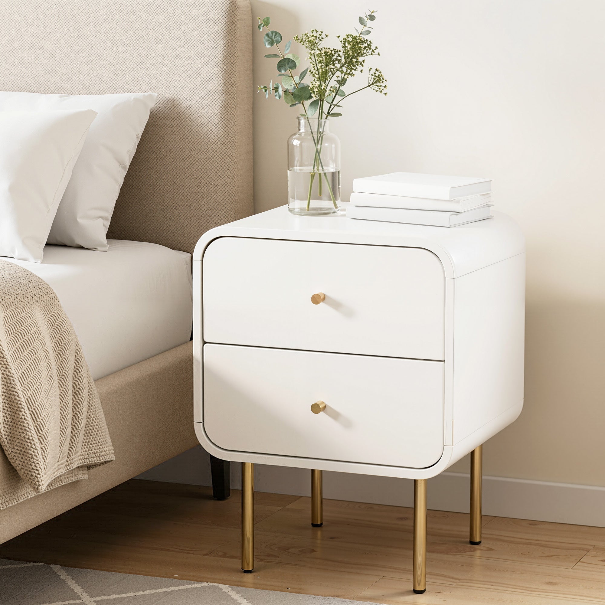 Bedside Table 2 Drawers Side End Table Nightstand White - Furniture > Bedroom > Bedside Tables - Rivercity House & Home Co. (ABN 18 642 972 209) - Affordable Modern Furniture Australia