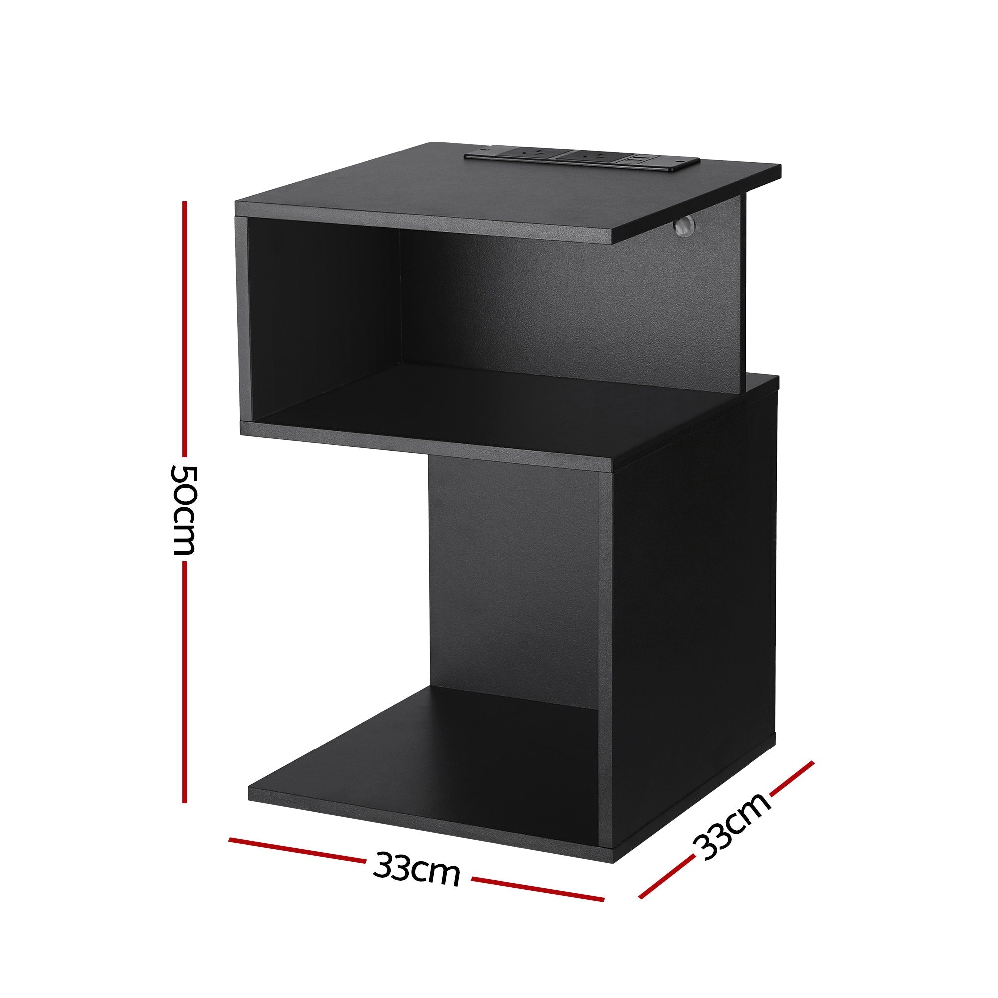 Bedside Table 2 Shelves S - Shaped Charging Station Black - Furniture > Bedroom > Bedside Tables - Rivercity House & Home Co. (ABN 18 642 972 209) - Affordable Modern Furniture Australia