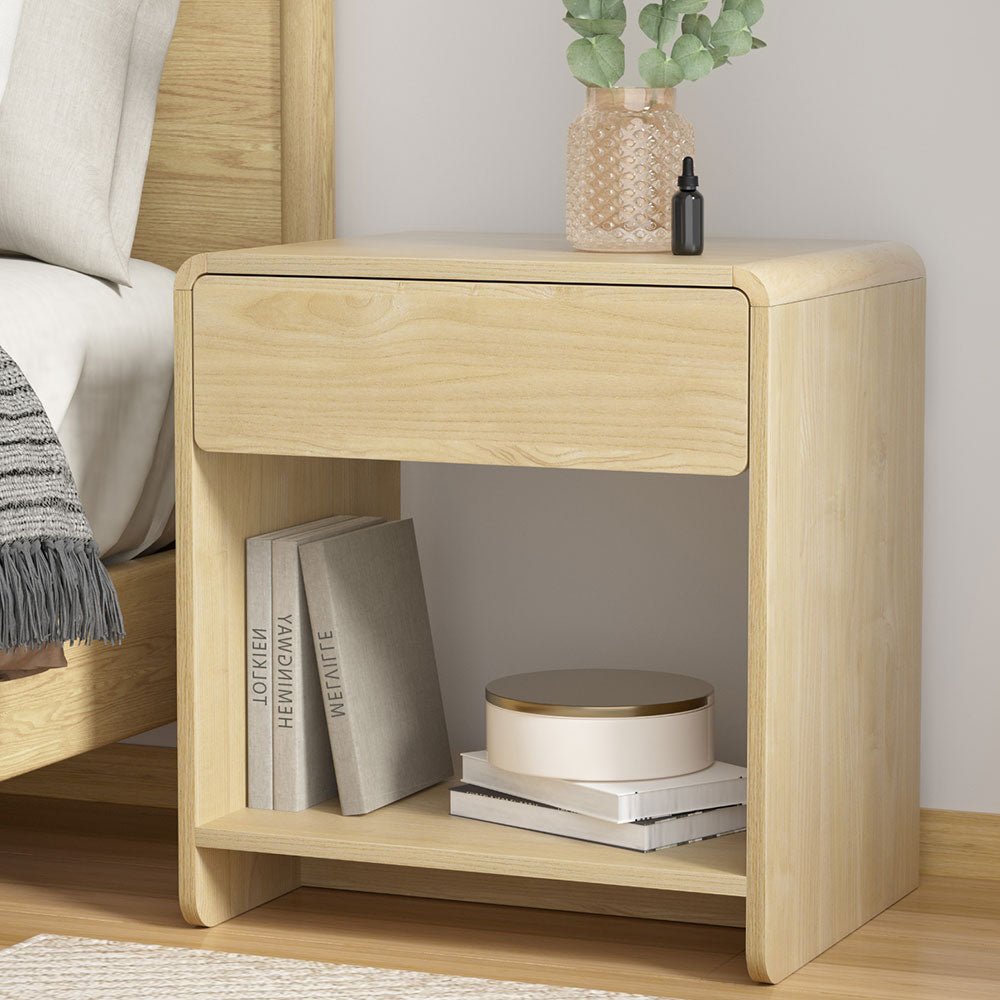 Bedside Table Drawer Open Shelf Pine - Furniture > Bedroom > Bedside Tables - Rivercity House & Home Co. (ABN 18 642 972 209) - Affordable Modern Furniture Australia