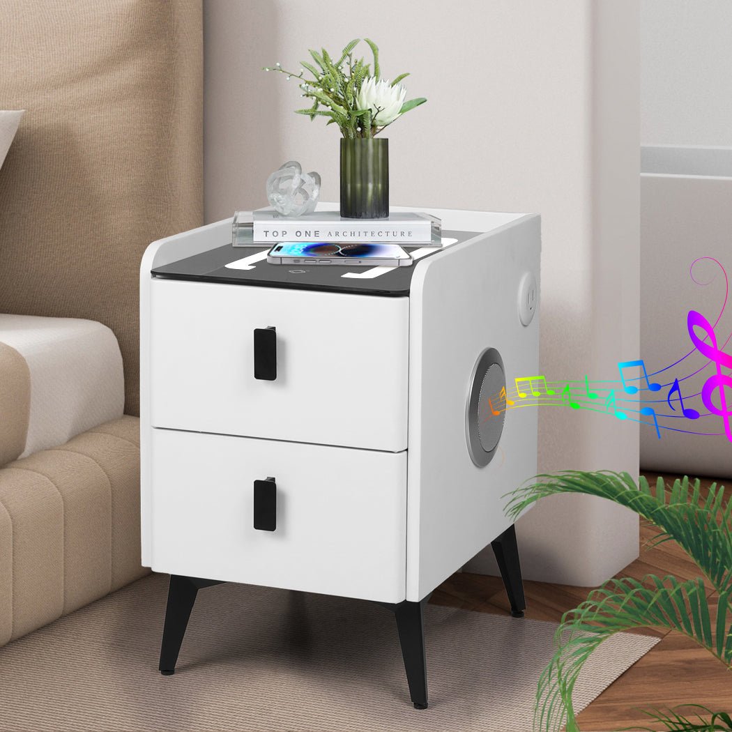 Bedside Table LED Lights Drawers Storage - Rivercity House & Home Co. (ABN 18 642 972 209) - Affordable Modern Furniture Australia