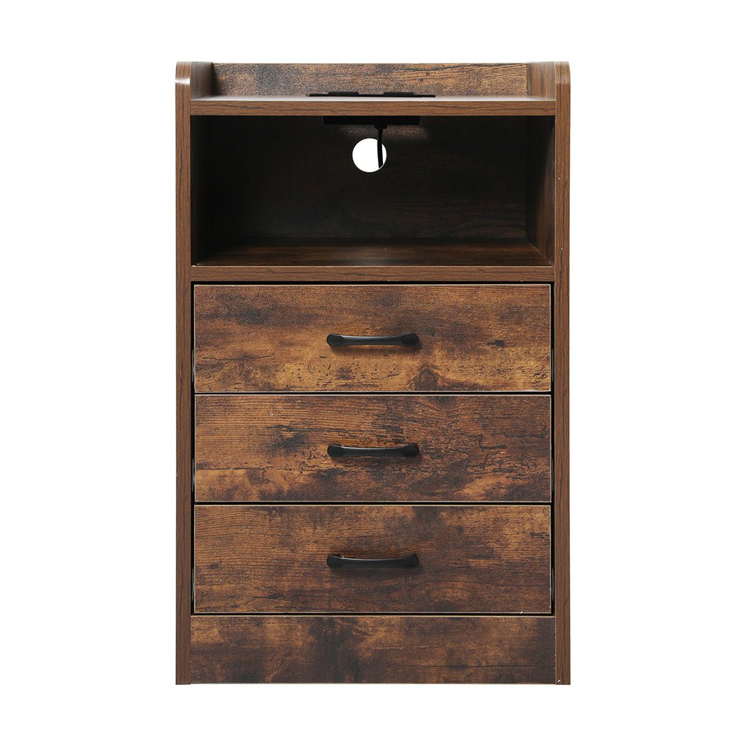 Bedside Table USB Charger Outlet LED Oak - Rivercity House & Home Co. (ABN 18 642 972 209) - Affordable Modern Furniture Australia