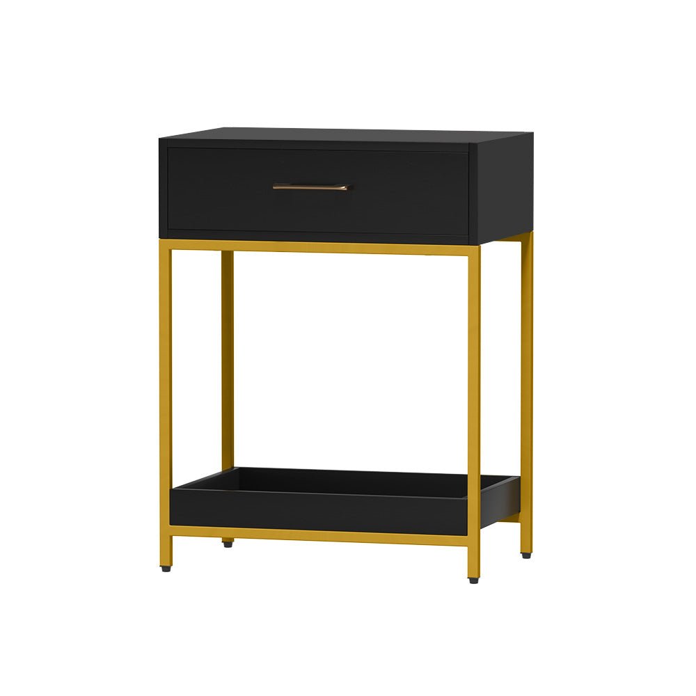 Bedside Table With Top Drawer & Bottom Tray - Black With Gold Trim - Furniture > Bedroom - Rivercity House & Home Co. (ABN 18 642 972 209) - Affordable Modern Furniture Australia