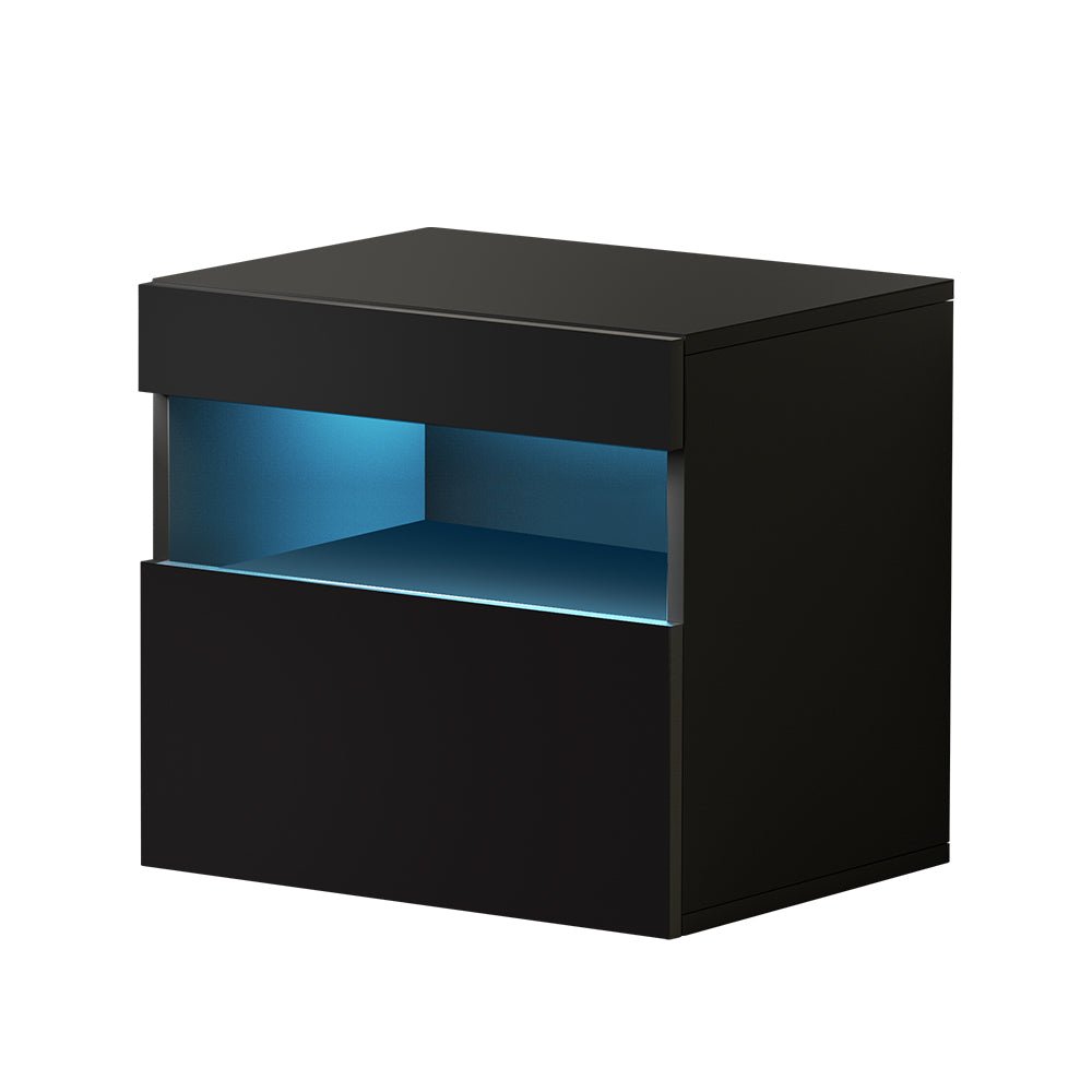 Bedside Tables Drawers Side Table RGB LED High Gloss Nightstand Black - Rivercity House & Home Co. (ABN 18 642 972 209) - Affordable Modern Furniture Australia