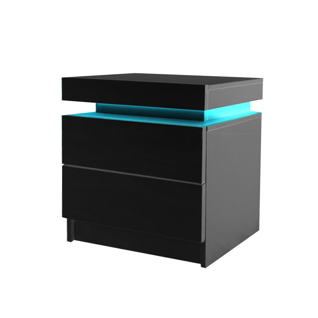 Bedside Tables Side Table 2 Drawers Black - Rivercity House & Home Co. (ABN 18 642 972 209) - Affordable Modern Furniture Australia