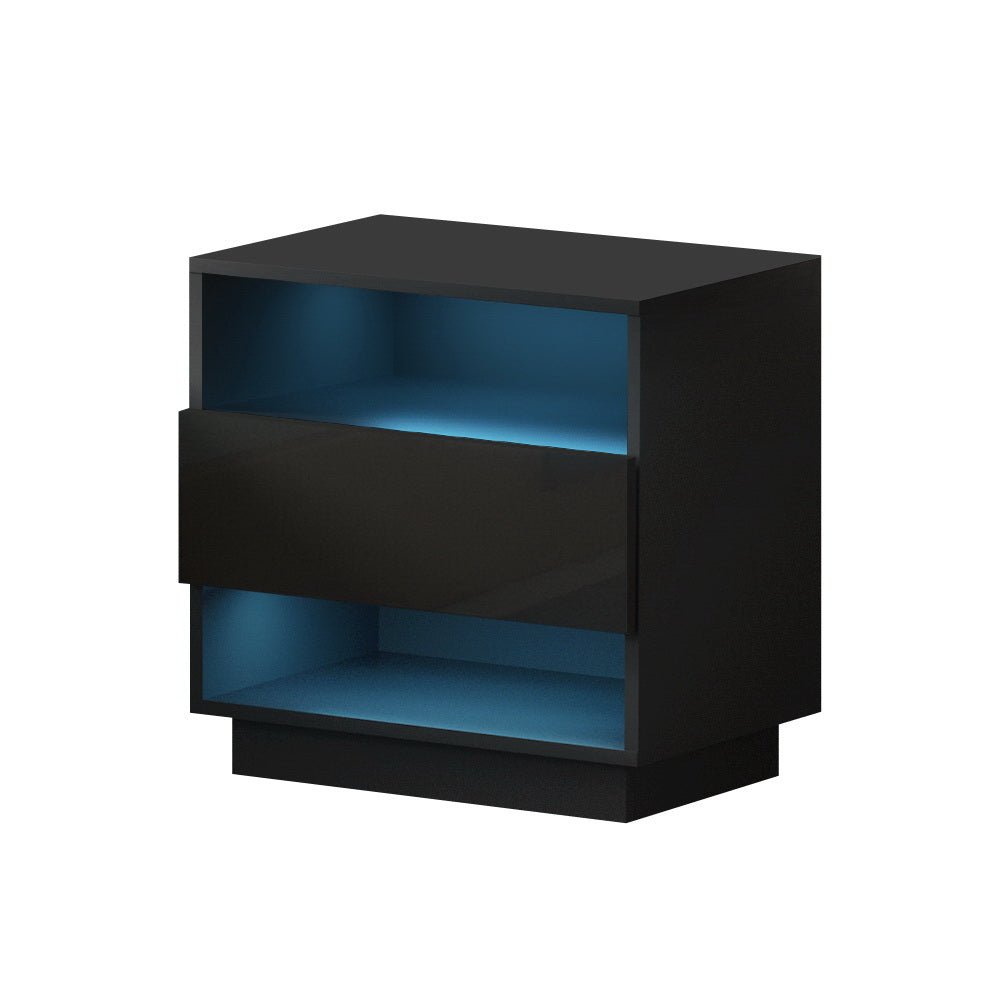 Bedside Tables Side Table RGB LED Drawers Nightstand High Gloss Black - Rivercity House & Home Co. (ABN 18 642 972 209) - Affordable Modern Furniture Australia
