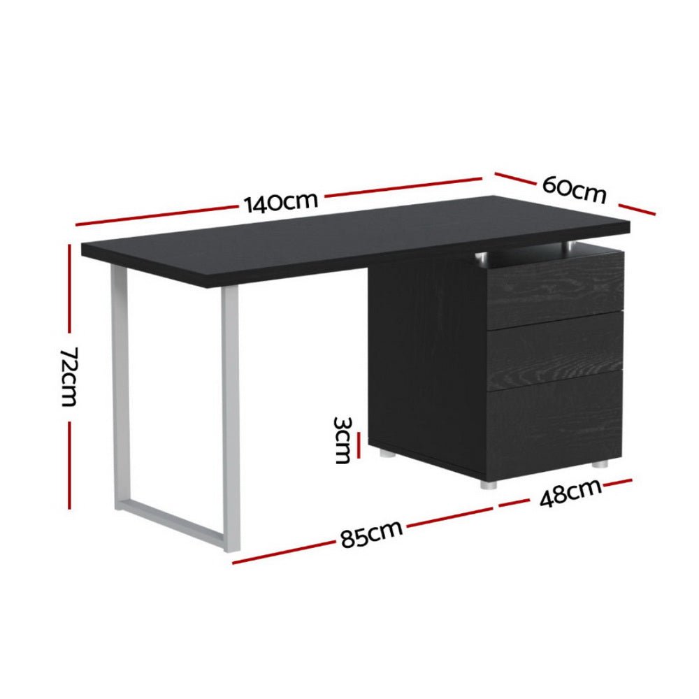Black Computer Desk with 3 Drawers (140CM Long) - Furniture - Rivercity House & Home Co. (ABN 18 642 972 209) - Affordable Modern Furniture Australia