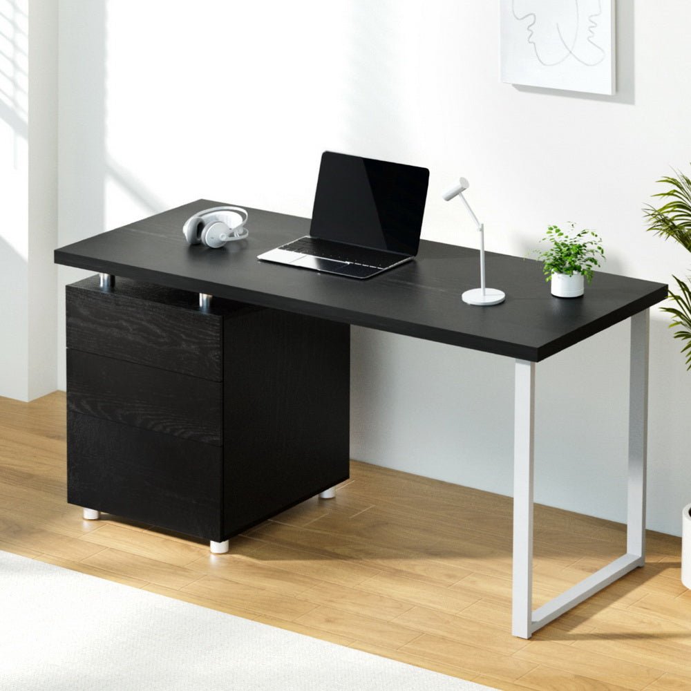 Black Computer Desk with 3 Drawers (140CM Long) - Furniture - Rivercity House & Home Co. (ABN 18 642 972 209) - Affordable Modern Furniture Australia