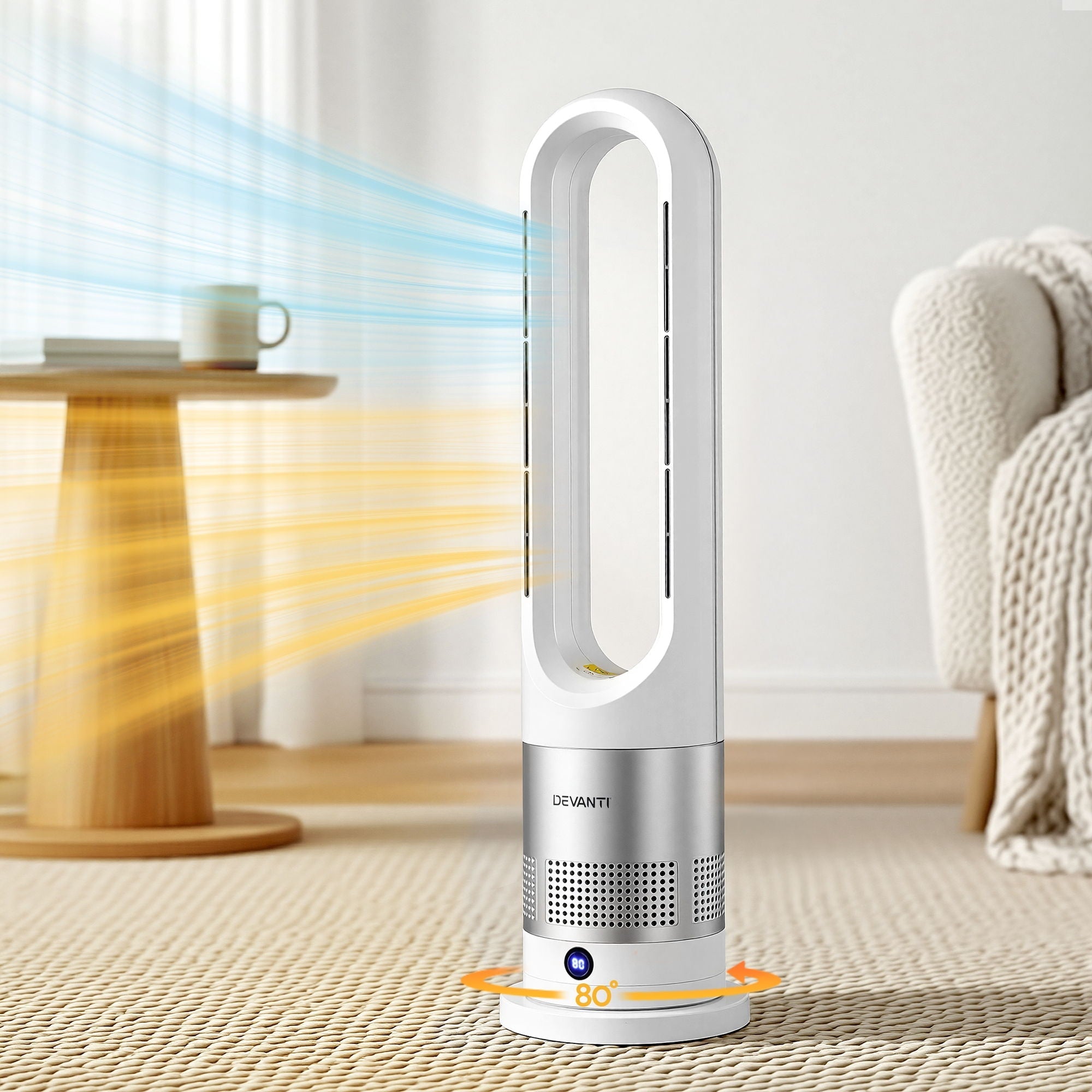 Bladeless Tower Fan Heater and Cooler 2in1 Portable Oscillation Fan for Bedroom Room Office Use White - Appliances > Heaters > Electric Heaters - Rivercity House & Home Co. (ABN 18 642 972 209) - Affordable Modern Furniture Australia