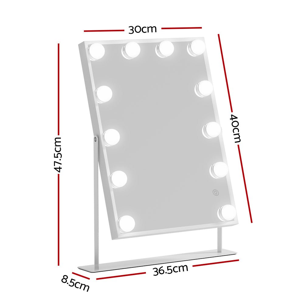 Bluetooth Makeup Mirror 30x40cm Hollywood Vanity with LED Light White - Home & Garden > Decor > Mirrors - Rivercity House & Home Co. (ABN 18 642 972 209) - Affordable Modern Furniture Australia