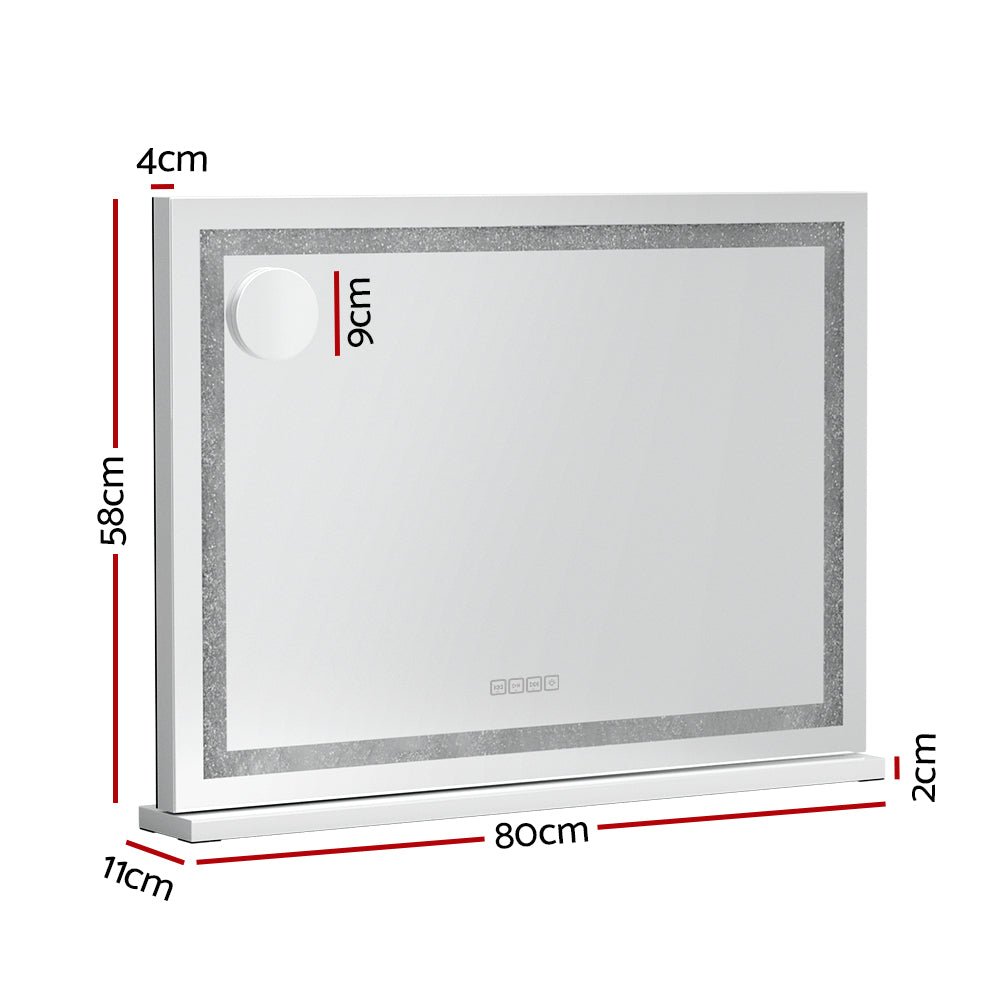 Bluetooth Makeup Mirror 80x58cm Hollywood Vanity with LED Light Crystal - Home & Garden > Decor > Mirrors - Rivercity House & Home Co. (ABN 18 642 972 209) - Affordable Modern Furniture Australia