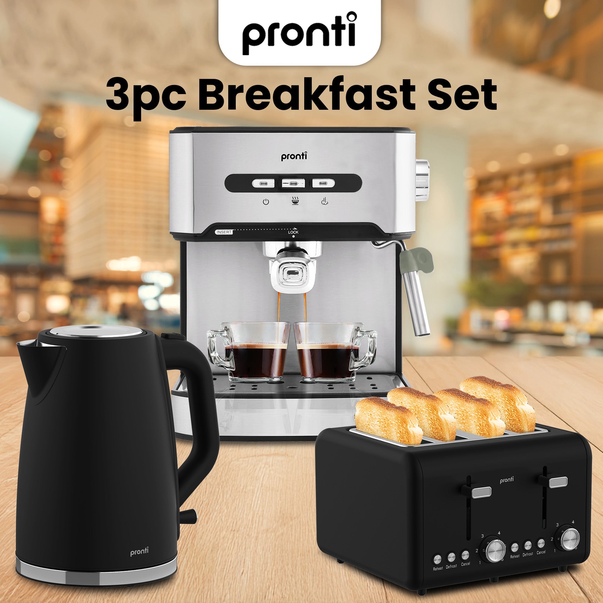 Breakfast Set with 1.6L Coffee Machine, Silver Noir Toaster & Kettle - Appliances > Kitchen Appliances > Kettles - Rivercity House & Home Co. (ABN 18 642 972 209) - Affordable Modern Furniture Australia