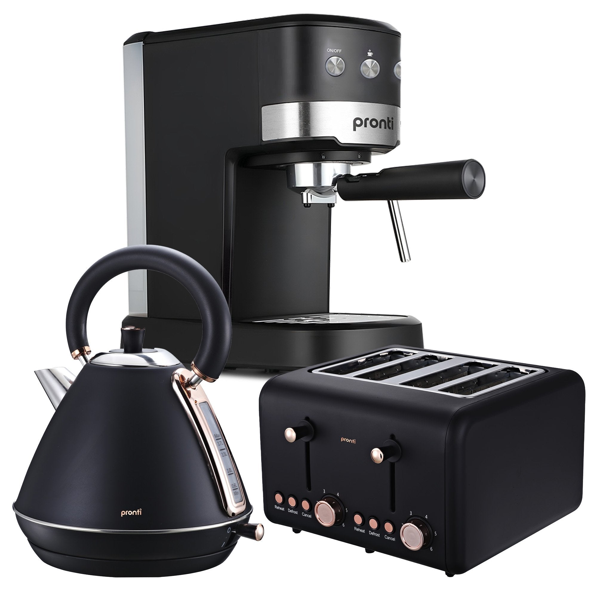 Breakfast Set with Rose Gold Kettle & Toaster with 1.2L Espresso Machine - Black - Appliances > Kitchen Appliances > Coffee Machines & Accessories - Rivercity House & Home Co. (ABN 18 642 972 209) - Affordable Modern Furniture Australia