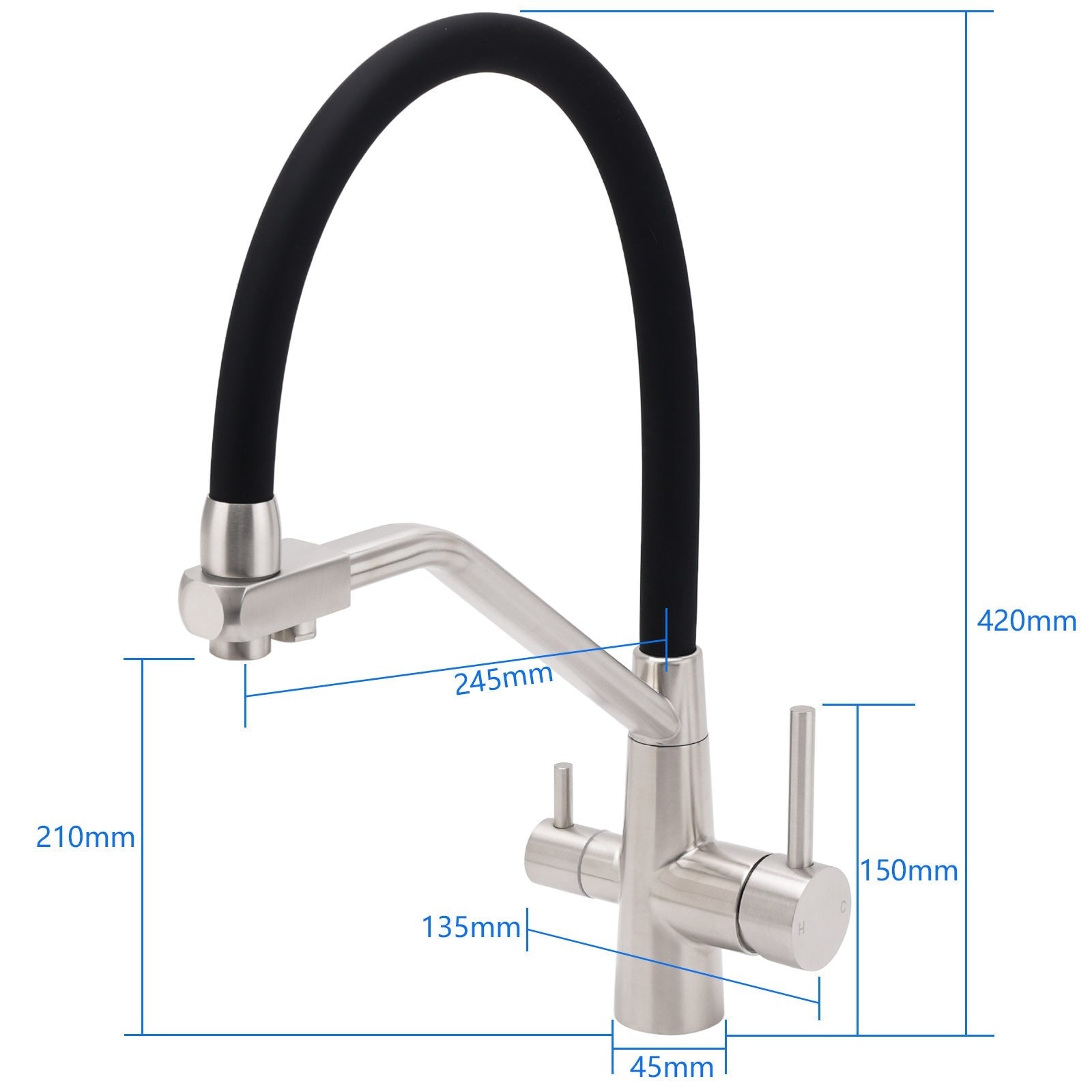 Brushed Nickel 3 Way Pull Down Kitchen Mixer Pure Drinking Water Sink Tap Spout - Furniture > Bathroom > Tap & Sink Accessories - Rivercity House & Home Co. (ABN 18 642 972 209) - Affordable Modern Furniture Australia