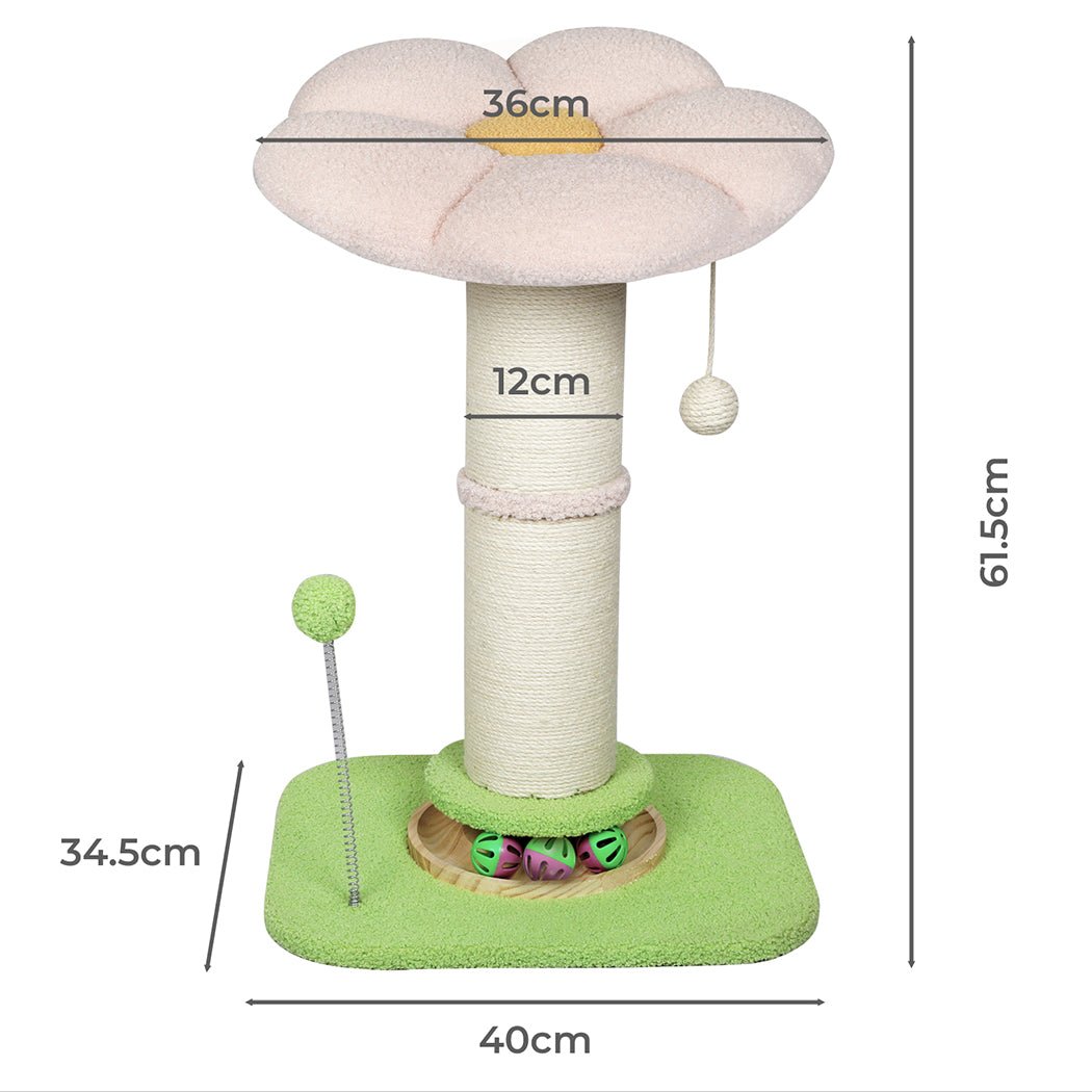Cat Scratching Post and Tree Tower 61.5cm with Flower Platform - Pink or Green - Rivercity House & Home Co. (ABN 18 642 972 209) - Affordable Modern Furniture Australia