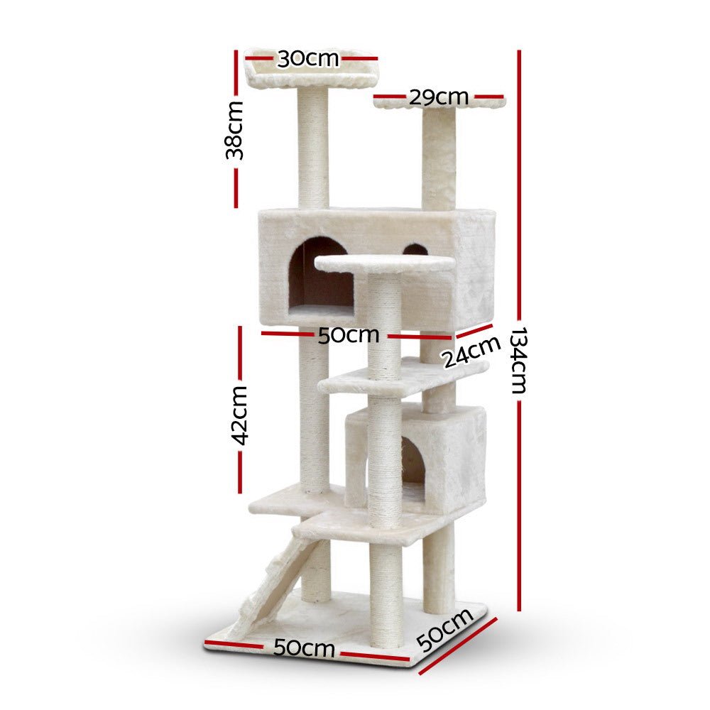 Cat Tree 134cm Trees Scratching Post Scratcher Tower Condo House Furniture Wood Beige - Pet Care > Cat Supplies - Rivercity House & Home Co. (ABN 18 642 972 209) - Affordable Modern Furniture Australia