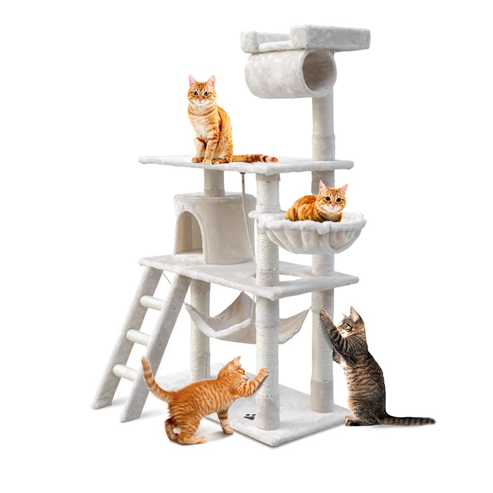 Cat Tree 141cm Trees Scratching Post Scratcher Tower Condo House Furniture Wood Beige - Pet Care > Cat Supplies - Rivercity House & Home Co. (ABN 18 642 972 209) - Affordable Modern Furniture Australia