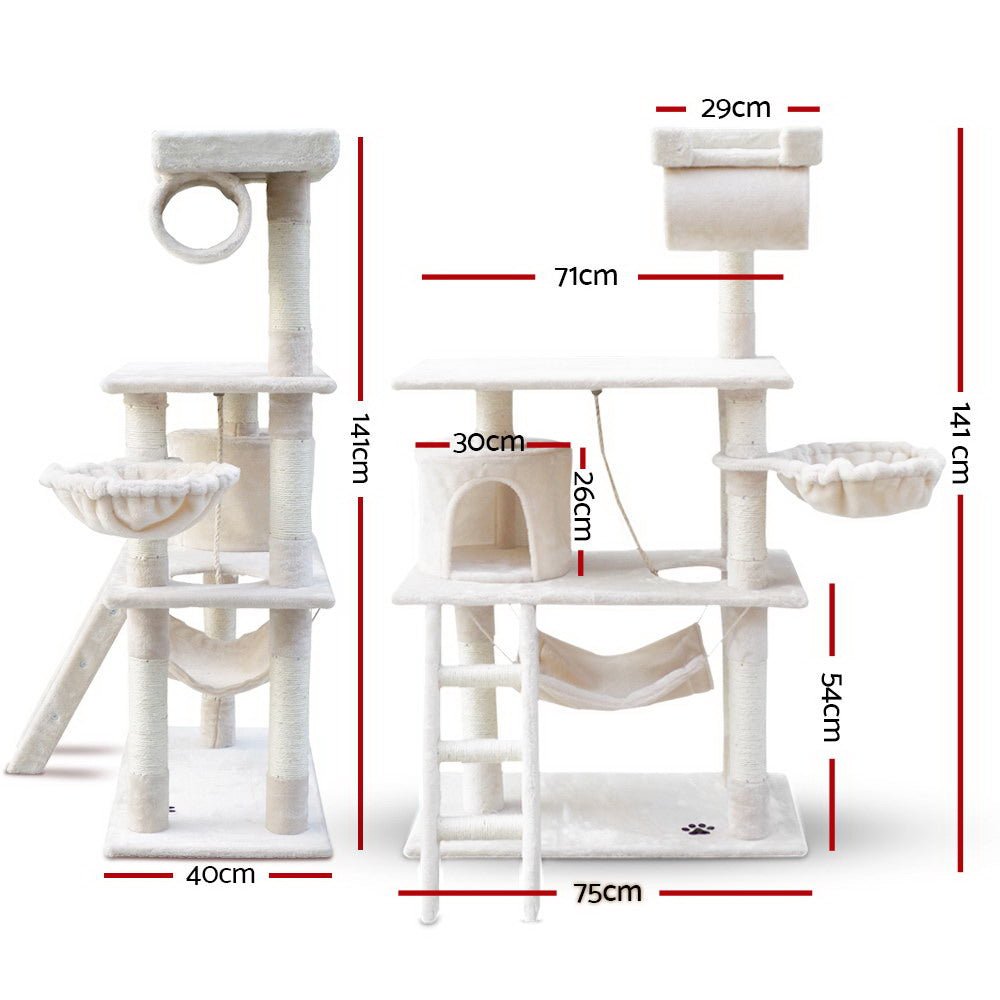 Cat Tree 141cm Trees Scratching Post Scratcher Tower Condo House Furniture Wood Beige - Pet Care > Cat Supplies - Rivercity House & Home Co. (ABN 18 642 972 209) - Affordable Modern Furniture Australia