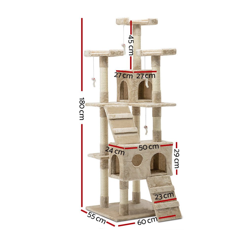 Cat Tree 180cm Trees Scratching Post Scratcher Tower Condo House Furniture Wood Beige - Pet Care > Cat Supplies - Rivercity House & Home Co. (ABN 18 642 972 209) - Affordable Modern Furniture Australia