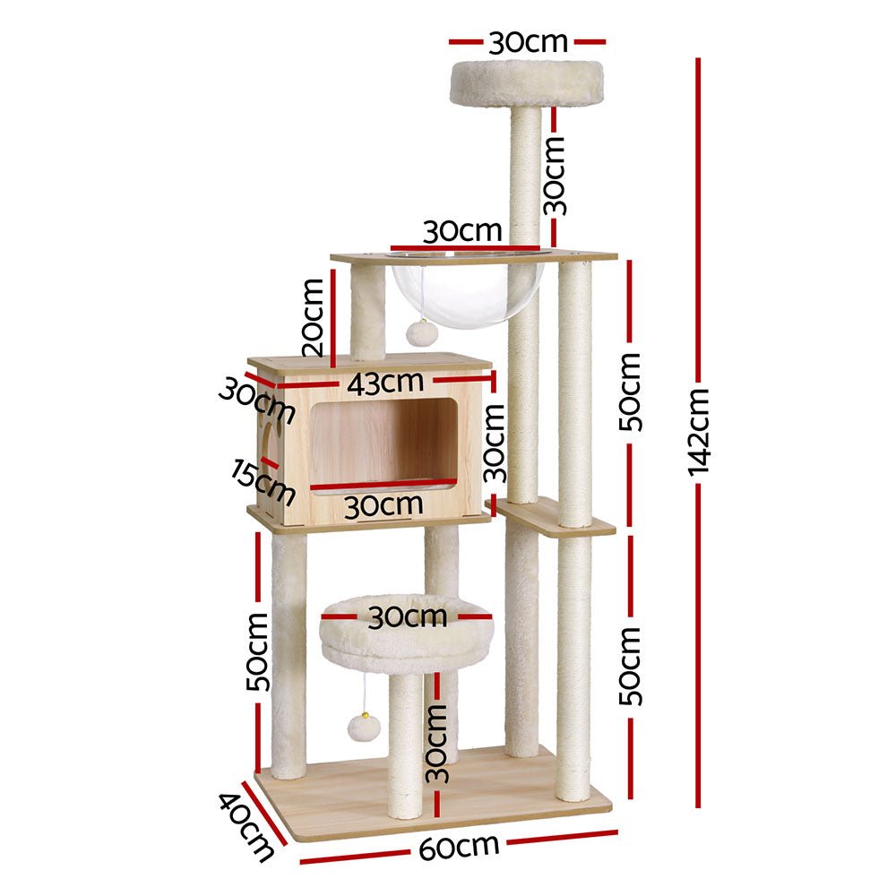 Cat Tree Tower Scratching Post Scratcher 142cm Wood Bed Condo House - Pet Care > Cat Supplies > Cat Furniture - Rivercity House & Home Co. (ABN 18 642 972 209) - Affordable Modern Furniture Australia