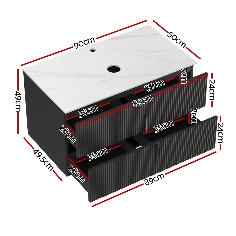 Cefito Vanity Unit 900mm Bathroom Cabinet Storage Wall Hung Black Timber Front - Furniture > Bathroom > Bathroom Cabinets, Cupboards & Storage - Rivercity House & Home Co. (ABN 18 642 972 209) - Affordable Modern Furniture Australia