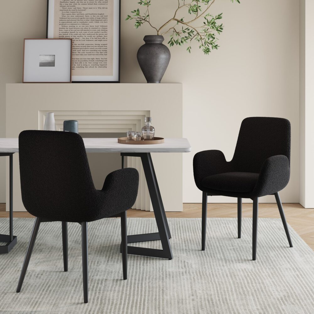 Charcoal Embrace Boucle Teddy Sherpa Armchair Set - Black - Furniture > Dining > Kitchen & Dining Chairs - Rivercity House & Home Co. (ABN 18 642 972 209) - Affordable Modern Furniture Australia