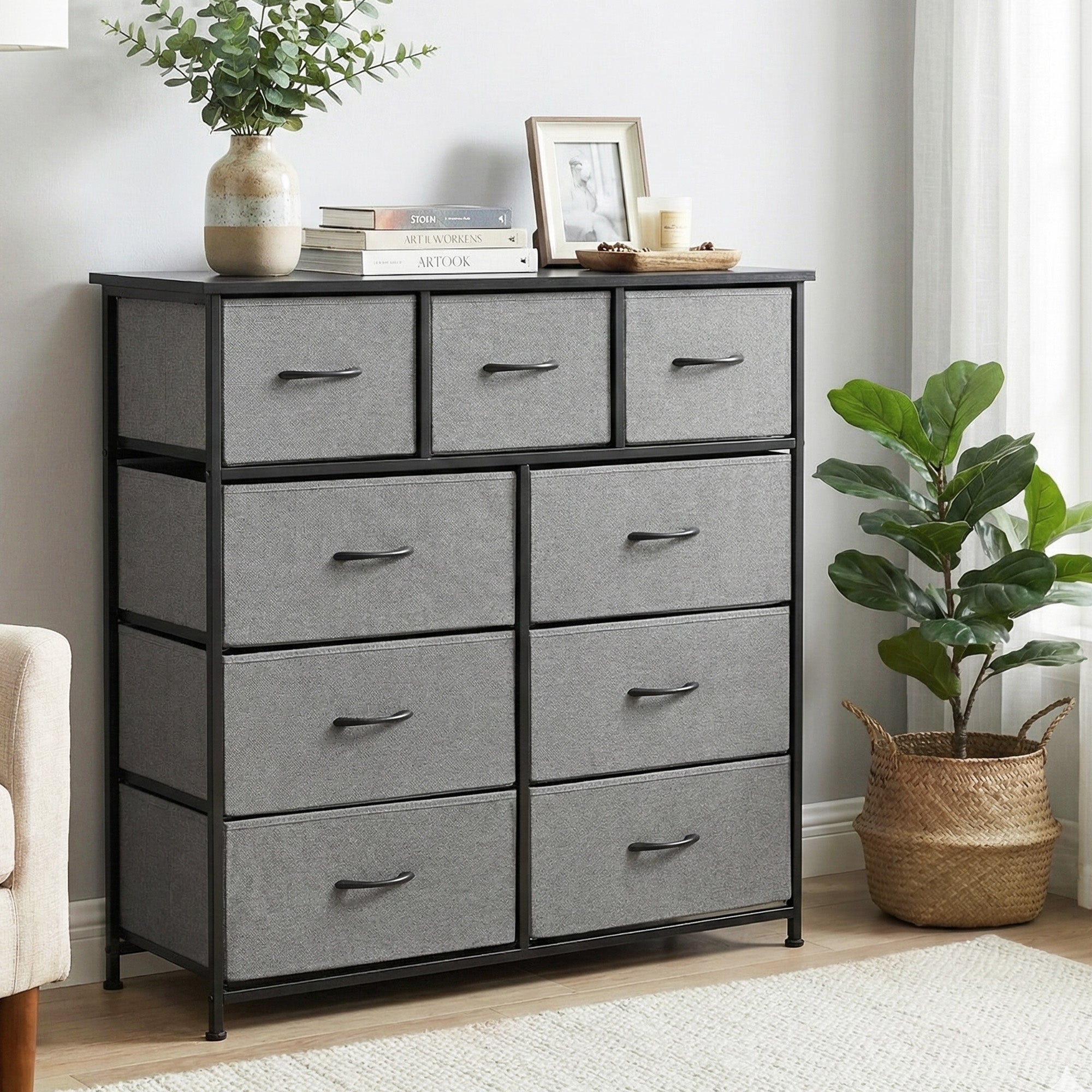 Chest of 9 Drawers Storage Dresser Tallboy Dark Grey - Furniture > Bedroom > Dressers - Rivercity House & Home Co. (ABN 18 642 972 209) - Affordable Modern Furniture Australia