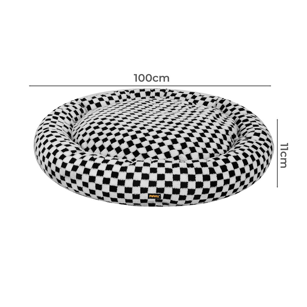Circular Plush Calming Dog Bed with Removable Cover - Black & White - Rivercity House & Home Co. (ABN 18 642 972 209) - Affordable Modern Furniture Australia