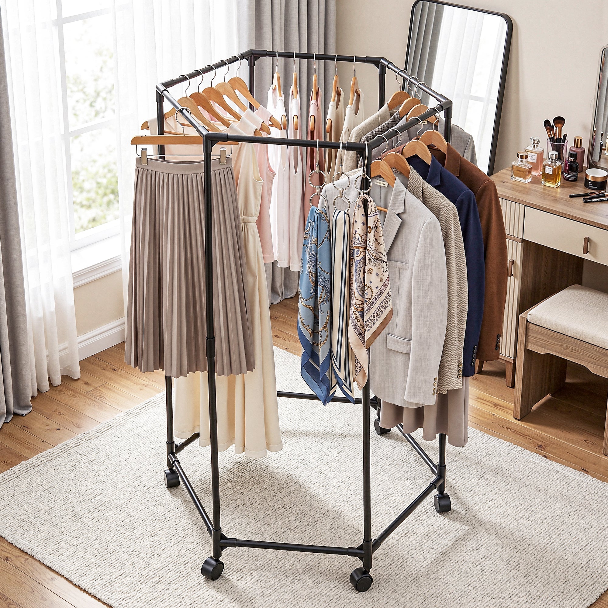Clothes Rack Airer Rail Coat Stand Wheels 6 Rods - Furniture > Living Room > Coat Racks - Rivercity House & Home Co. (ABN 18 642 972 209) - Affordable Modern Furniture Australia