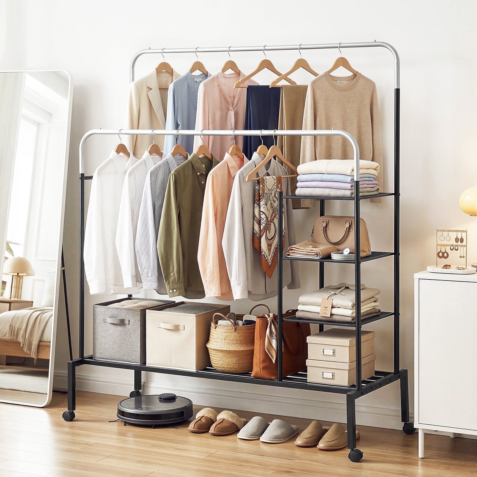 Clothes Rack Double Rod Airer Rail Coat Stand Hanger Storage Shelf - Furniture > Living Room > Coat Racks - Rivercity House & Home Co. (ABN 18 642 972 209) - Affordable Modern Furniture Australia