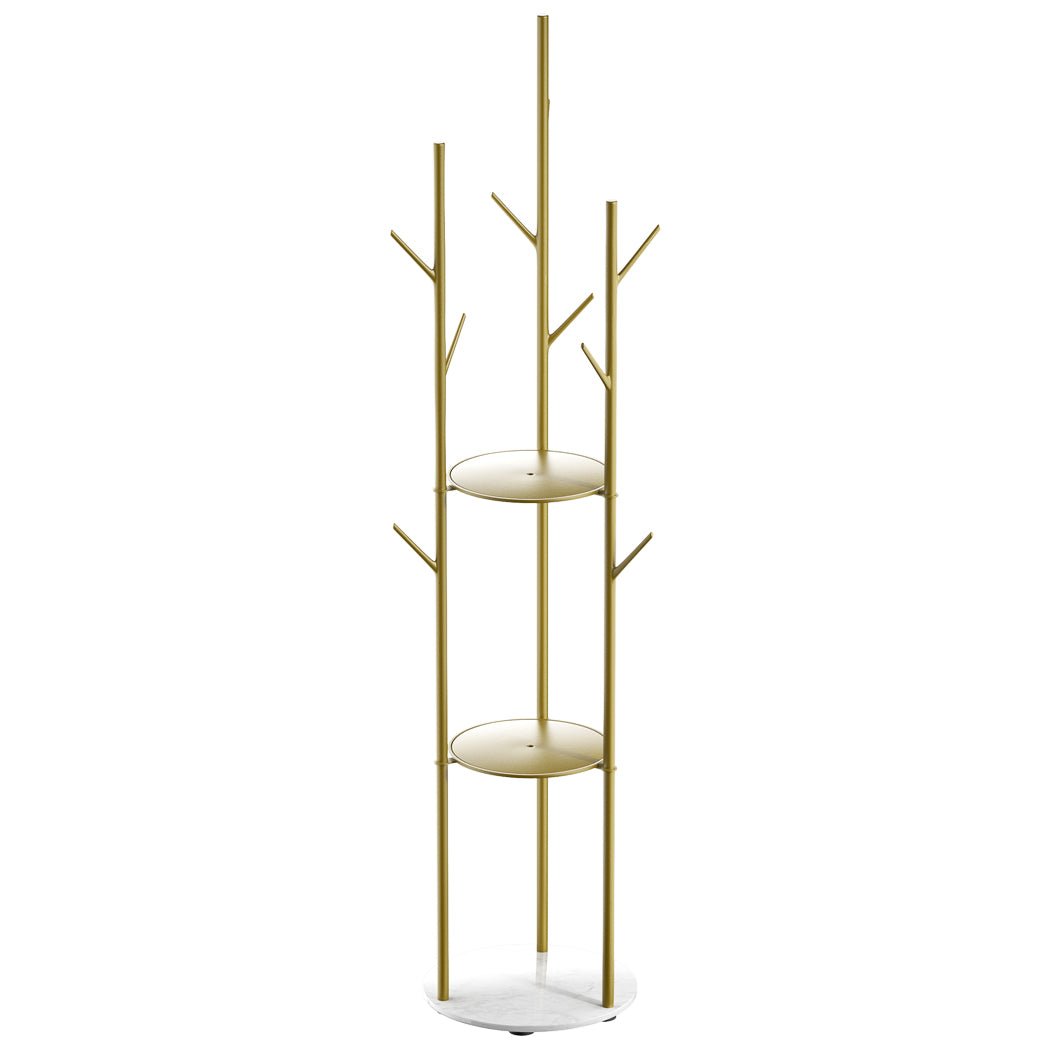 Coat Rack Clothes Stand 9 Hook Organizer with Shelves - Gold - Rivercity House & Home Co. (ABN 18 642 972 209) - Affordable Modern Furniture Australia