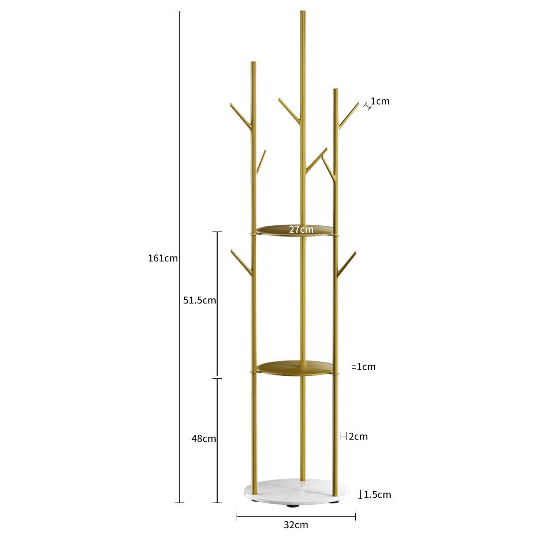 Coat Rack Clothes Stand 9 Hook Organizer with Shelves - Gold - Rivercity House & Home Co. (ABN 18 642 972 209) - Affordable Modern Furniture Australia